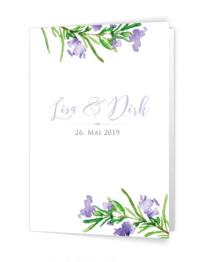 Hochzeitseinladung Klappkarte rosmarin design violet Kalligraphie