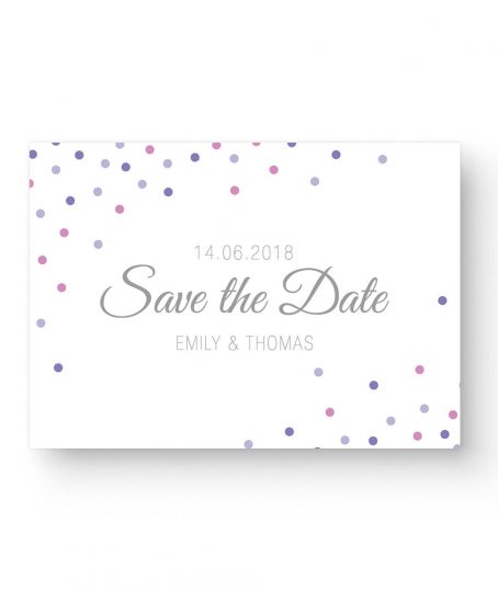 Save the Date Postkarte Hochzeit elegante Schrift lila rosa