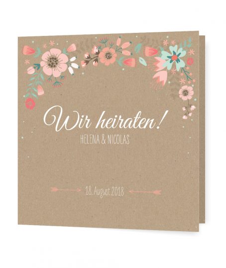 Hochzeitseinladung | Kraftpapier, Vintage, Blumen Design